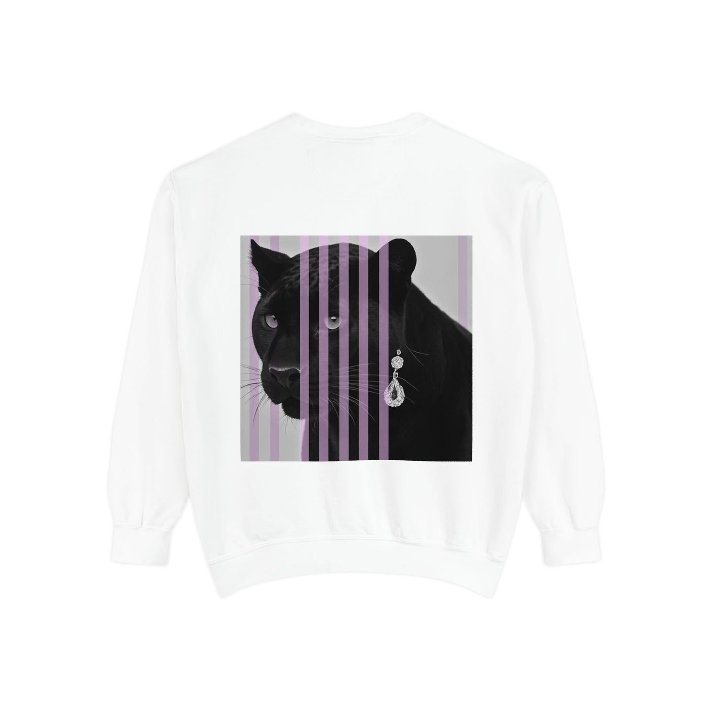 Black Panther with stripes Sweatshirt, Unisex Garment-Dyed Apparel, Cozy Streetwear