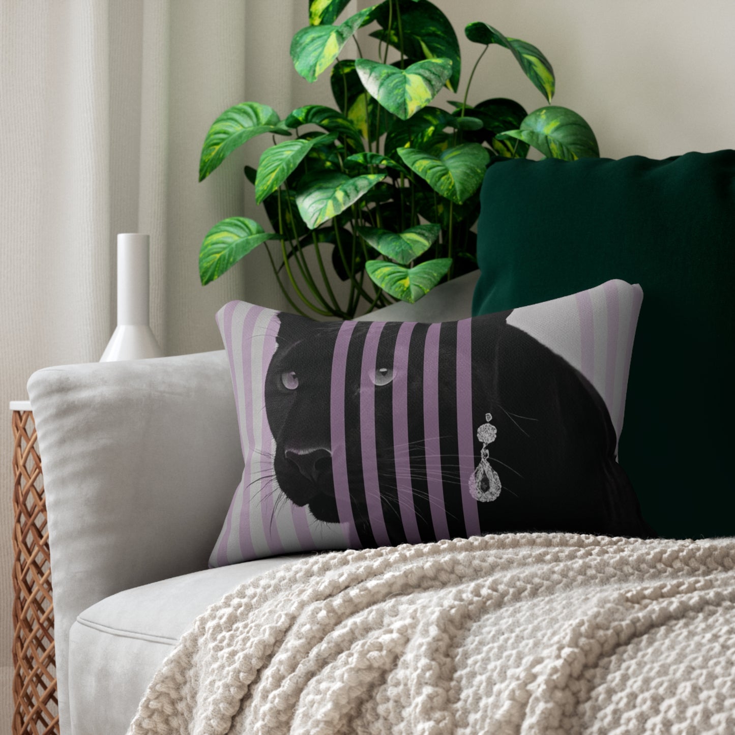 Elegant Panther Lumbar Pillow, Stylish Decor, Home Accent, Unique Sofa Cushion, Cozy Throw Pillow
