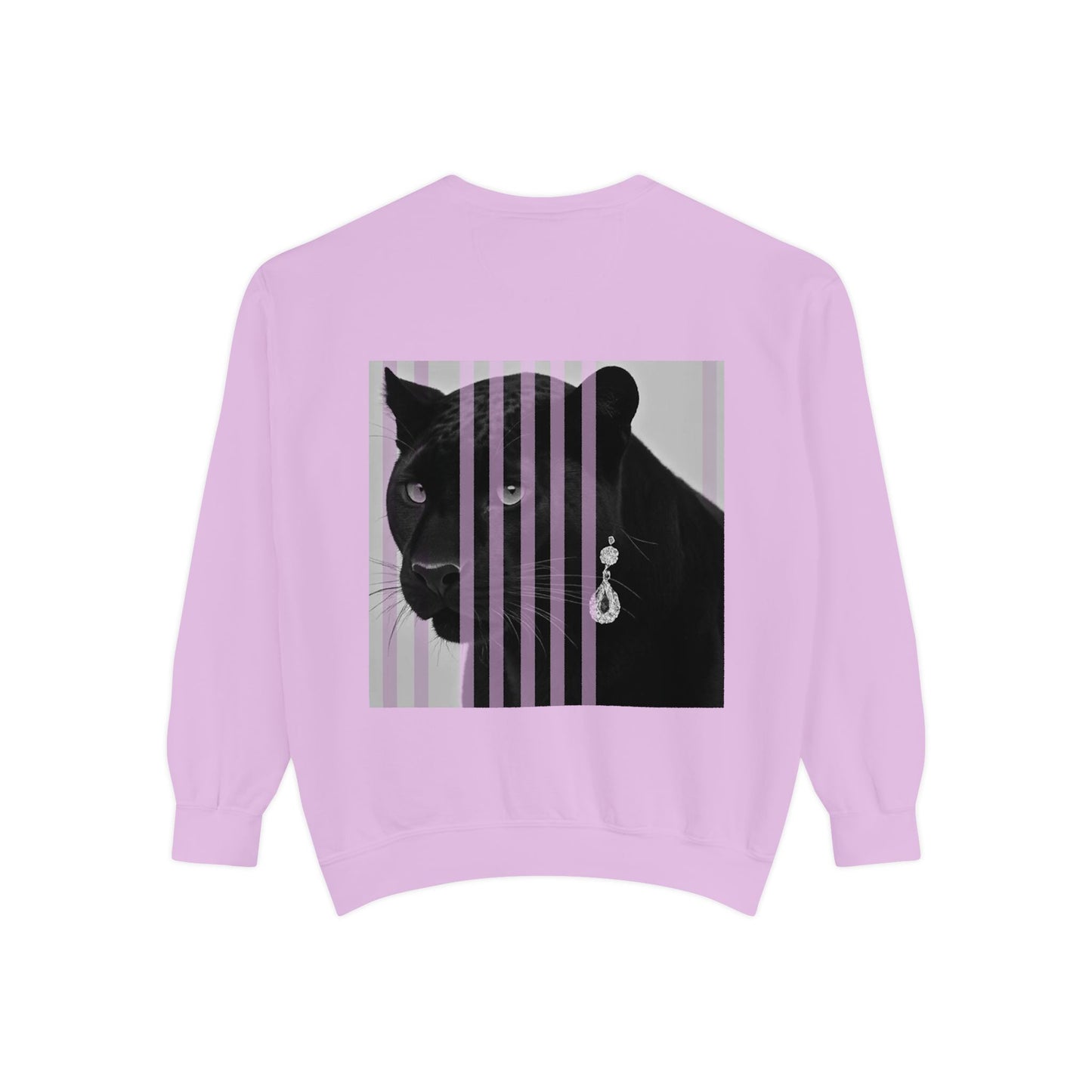 Black Panther with stripes Sweatshirt, Unisex Garment-Dyed Apparel, Cozy Streetwear