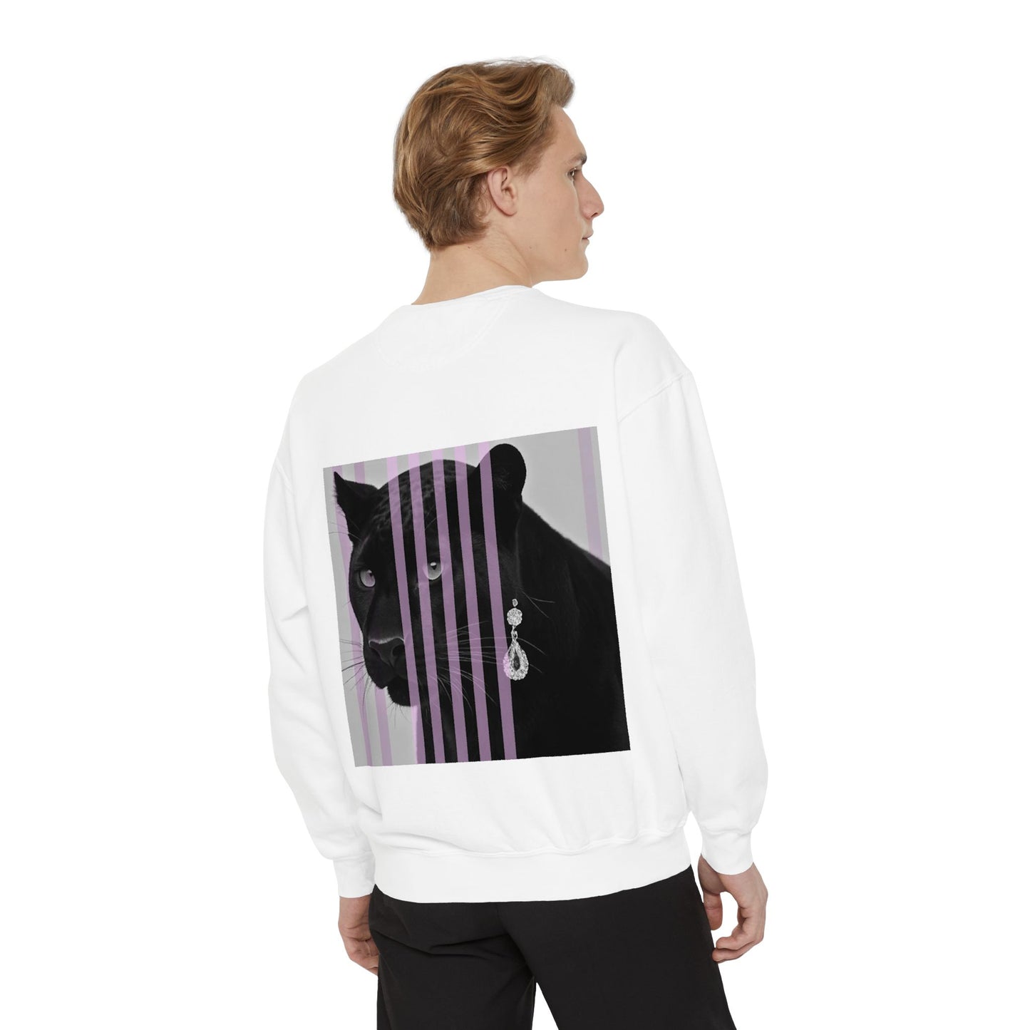 Black Panther with stripes Sweatshirt, Unisex Garment-Dyed Apparel, Cozy Streetwear
