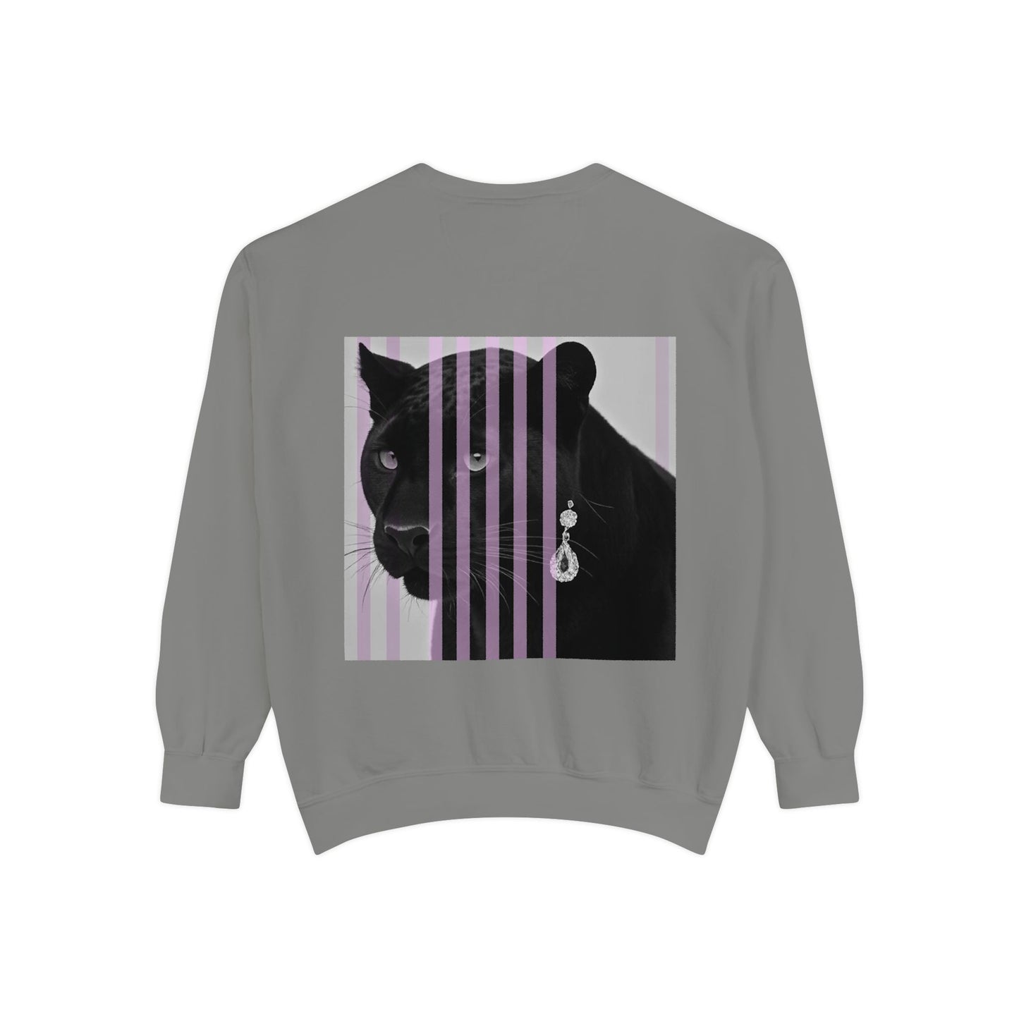 Black Panther with stripes Sweatshirt, Unisex Garment-Dyed Apparel, Cozy Streetwear