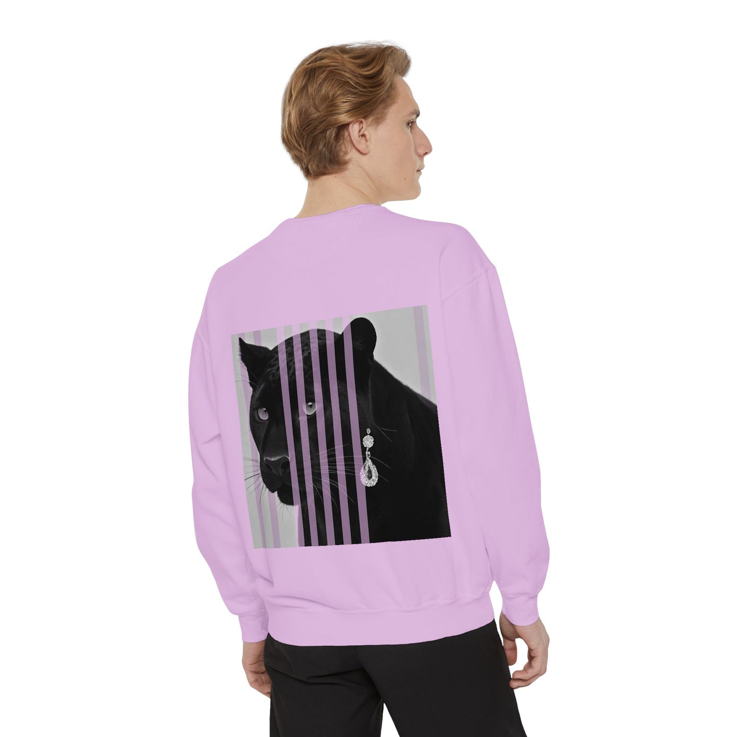 Black Panther with stripes Sweatshirt, Unisex Garment-Dyed Apparel, Cozy Streetwear