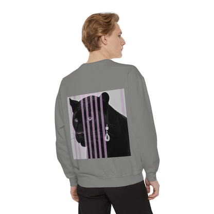 Black Panther with stripes Sweatshirt, Unisex Garment-Dyed Apparel, Cozy Streetwear